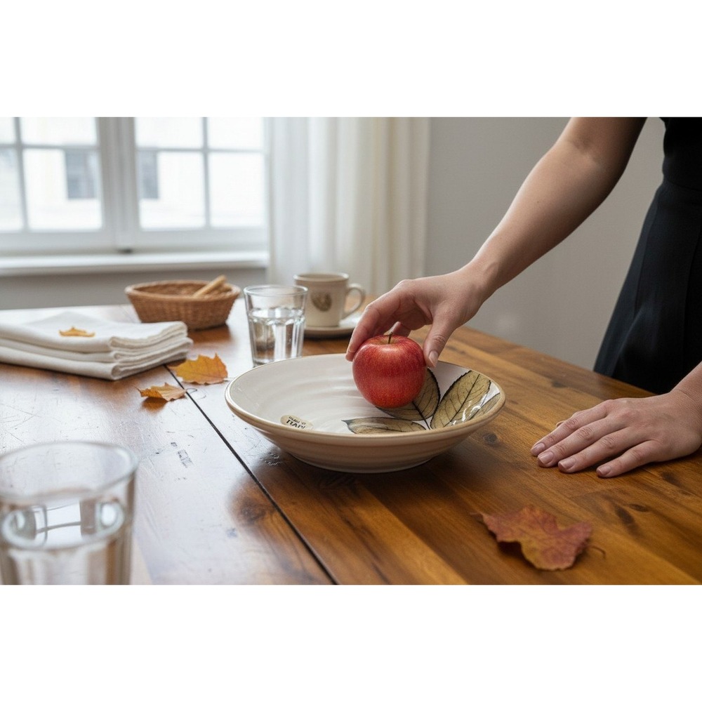 Ceramica Cuore Pasta Bowl Unisex 8.5" White Very Good Autunno in Italia Leaf‎